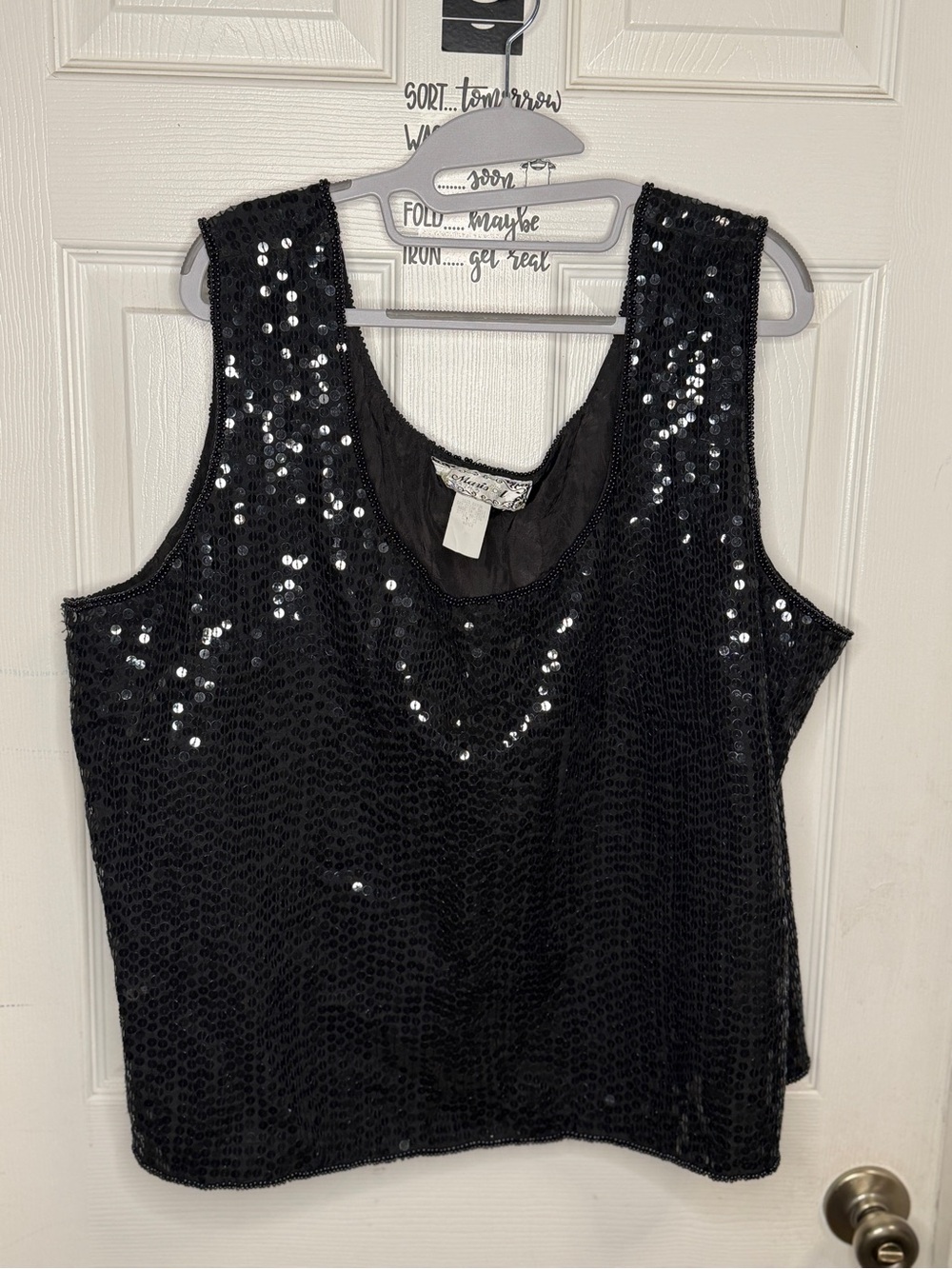 Black Sequin Scoop Neck Tank Top